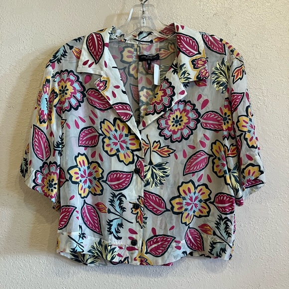 Rag & Bone Mare Floral Cropped Silk Blend Button Up Size XS - Picture 1 of 7